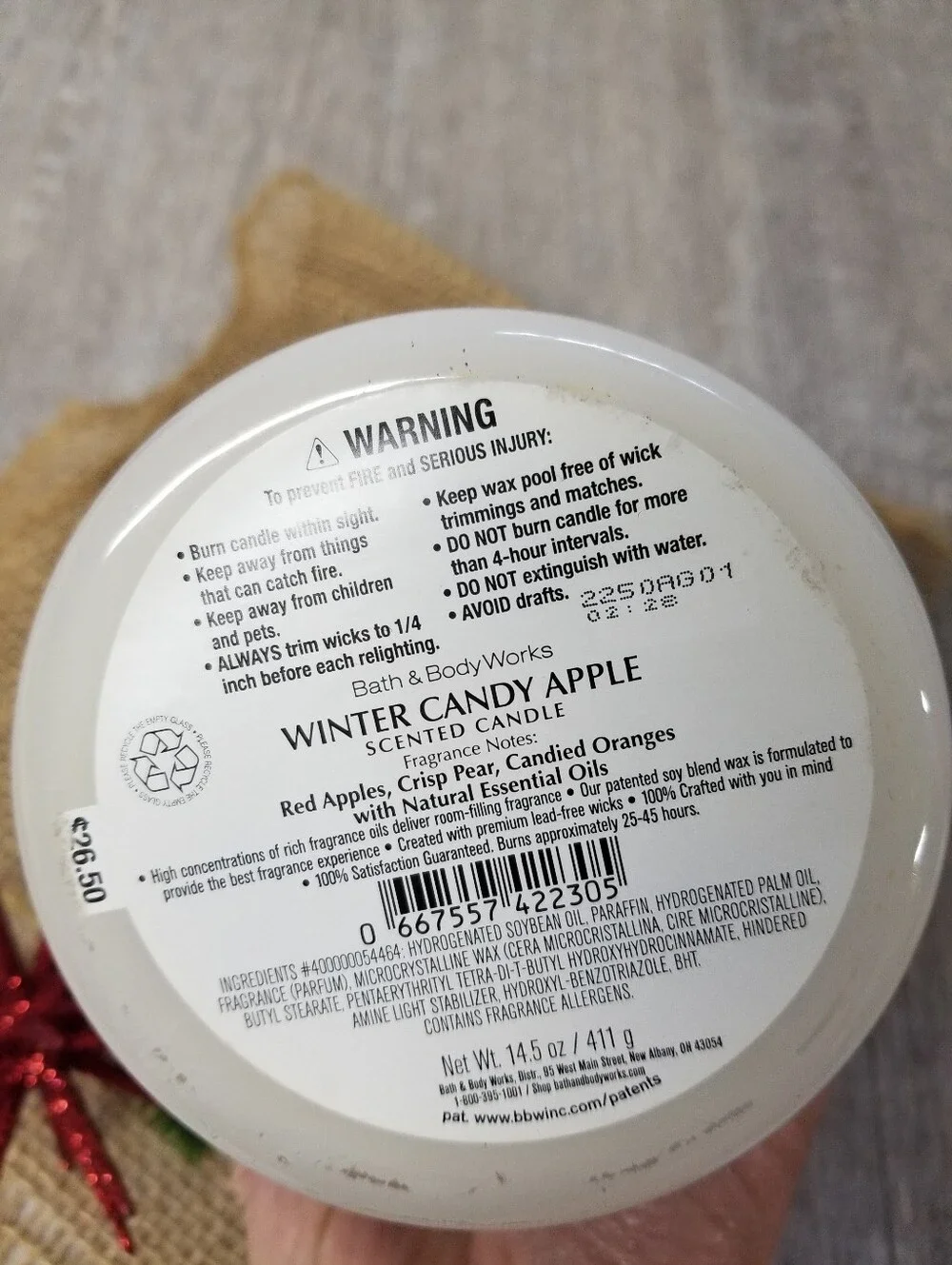 BBW Winter Candy Apple 3 Wick Candle